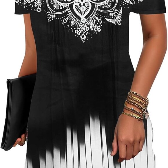 Dresses & Skirts - Women’s Summer Cold Shoulder V Neck Pleated Sundress Casual Flowy Dress